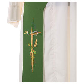 Diaconal stole in polyester with cross and ear of wheat symbols