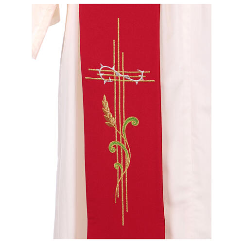 Diaconal stole in polyester with cross and ear of wheat symbols 4