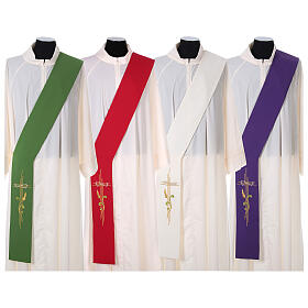 Embroidered Deacon Stole in polyester with cross and ear of wheat symbols