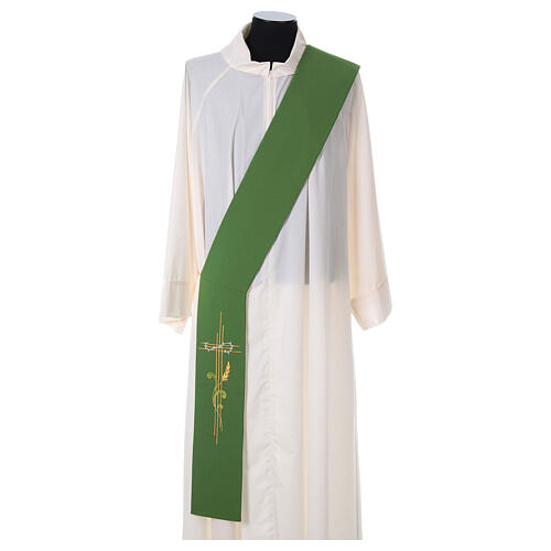 Embroidered Deacon Stole in polyester with cross and ear of wheat symbols 3