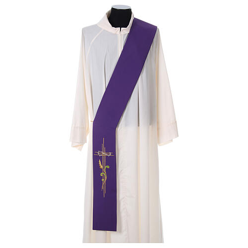 Embroidered Deacon Stole in polyester with cross and ear of wheat symbols 7