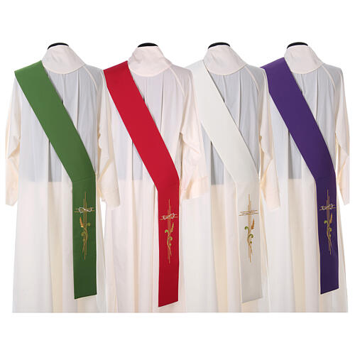 Embroidered Deacon Stole in polyester with cross and ear of wheat symbols 10