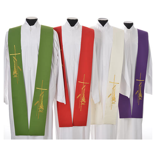 Liturgical Tristole in polyester with cross, lamp and ear of wheat symbols 1