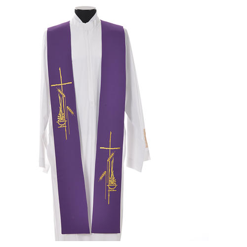 Liturgical Tristole in polyester with cross, lamp and ear of wheat symbols 3