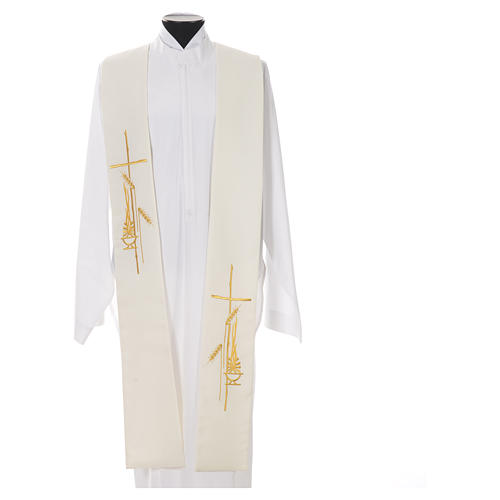 Liturgical Tristole in polyester with cross, lamp and ear of wheat symbols 5