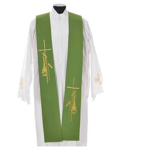 Liturgical Tristole in polyester with cross, lamp and ear of wheat symbols 9