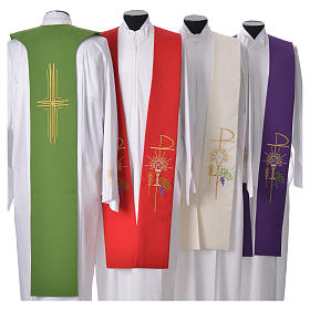 Tristole in polyester with chalice, host, grapes and Chi-rho sym