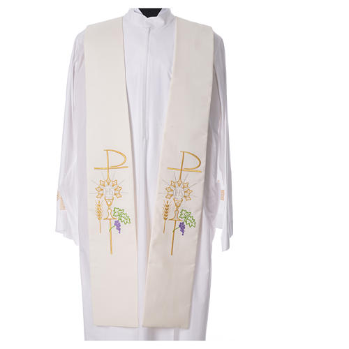 Tristole in polyester with chalice, host, grapes and Chi-rho sym 4