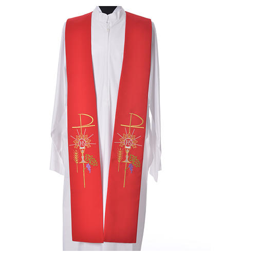 Tristole in polyester with chalice, host, grapes and Chi-rho sym 5
