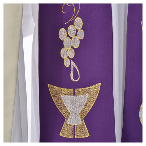 Clergy Stole, 80% polyester 20% wool with chalice grapes decoration 3