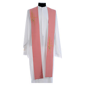 Pink Clergy Stole in polyester, wheat ear, stylized cross