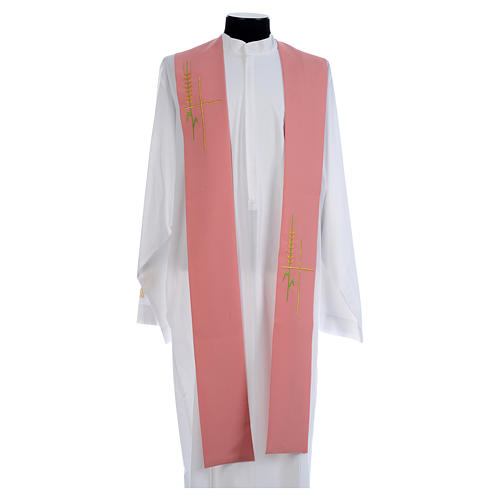 Pink Clergy Stole in polyester, wheat ear, stylized cross 1