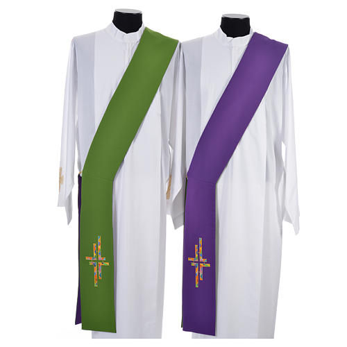 Diakonstola grün/violett mit buntem Kreuz 1