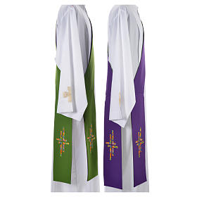 Reversible Deacon Stole, green & purple with multicolored cross