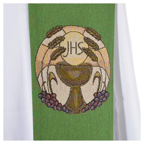Clergy Stole with chalice host IHS and spikes, polyester cotton & lurex 5
