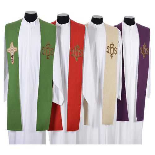 Stole with cross and IHS in polyester, cotton and lurex 1