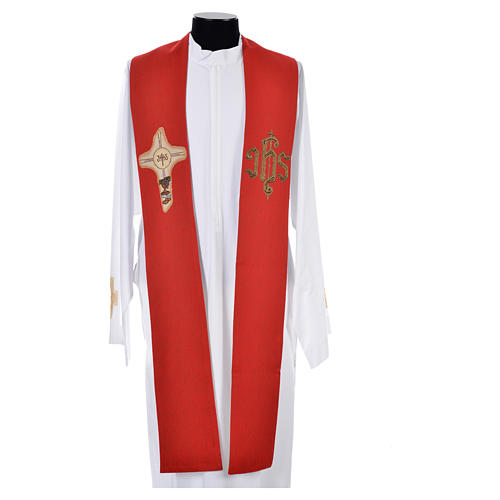 Stole with cross and IHS in polyester, cotton and lurex 5