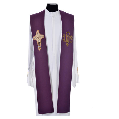 Étole liturgique croix IHS polyester coton lurex 3
