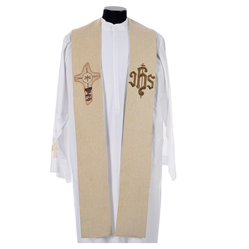Étole liturgique croix IHS polyester coton lurex 4