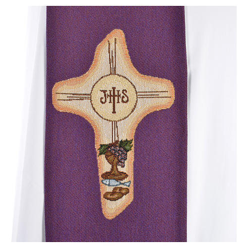 Minister Stole with cross and IHS in polyester, cotton and lurex 8