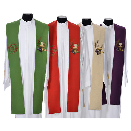 Stole with chalice, host and bread in polyester, cotton and lurex 1