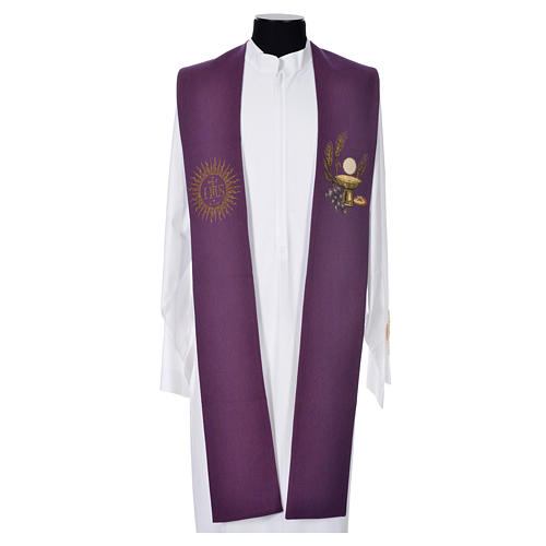 Stole with chalice, host and bread in polyester, cotton and lurex 3