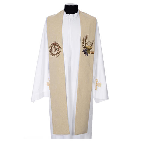 Stole with chalice, host and bread in polyester, cotton and lurex 4