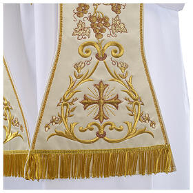 Stole in satin, machine embroidered with fringes and tassels Gamma