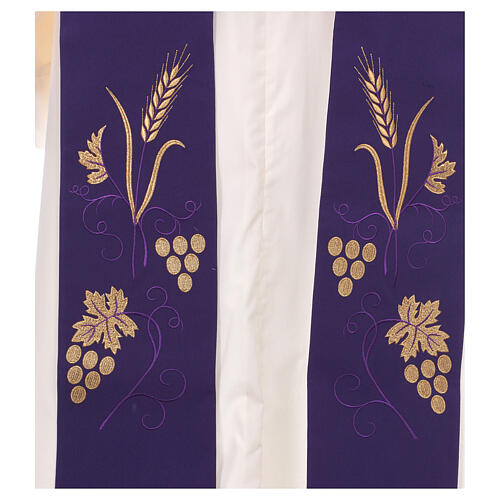 Estola sacerdotal trigo uva folha bordado dourado 2