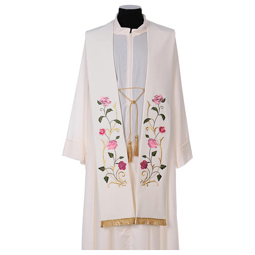 Clergy Stole in polyester canvas with roses and leaves 1