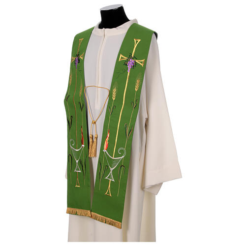 Clergy Stole in polyester canvas with lamp, fire, ears of wheat, cross and grapes 4