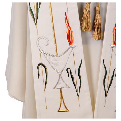 Clergy Stole in polyester canvas with lamp, fire, ears of wheat, cross and grapes 7