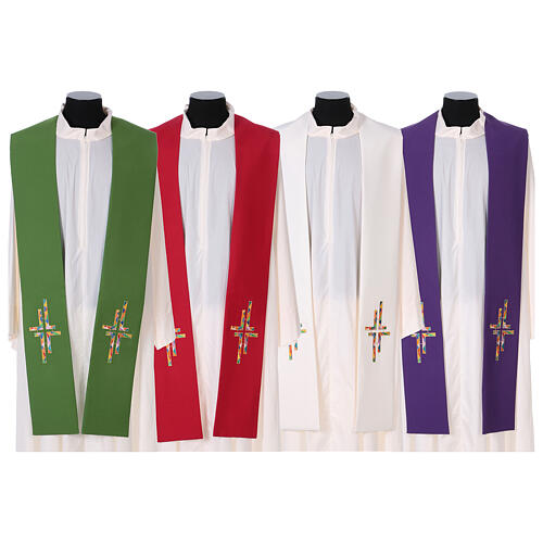 Stole in polyester canvas with double, multicoloured cross 1