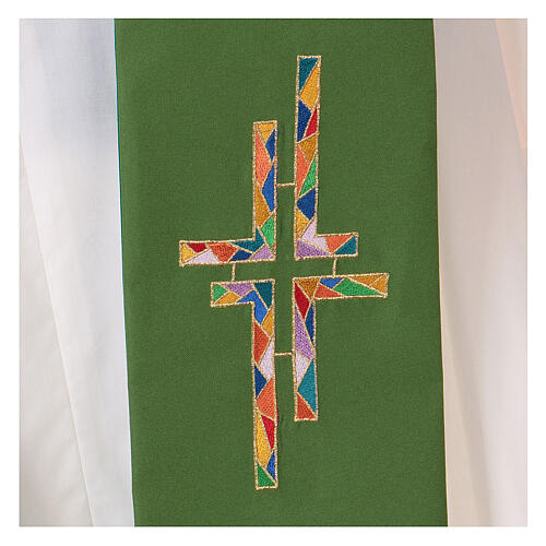 Priest Stole in polyester canvas with double, multicoloured cross 2