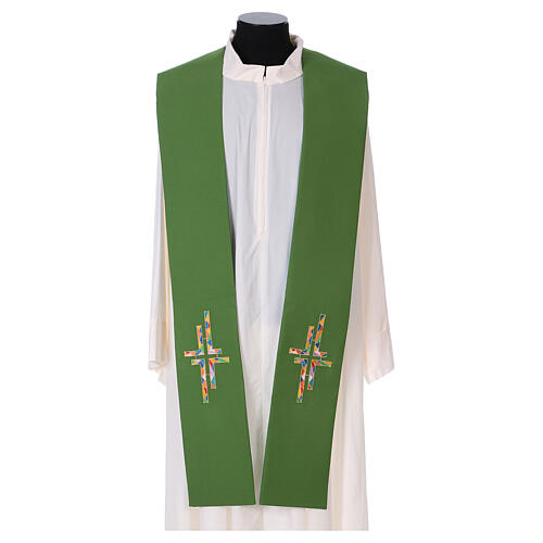 Priest Stole in polyester canvas with double, multicoloured cross 3