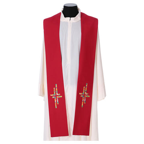 Priest Stole in polyester canvas with double, multicoloured cross 4