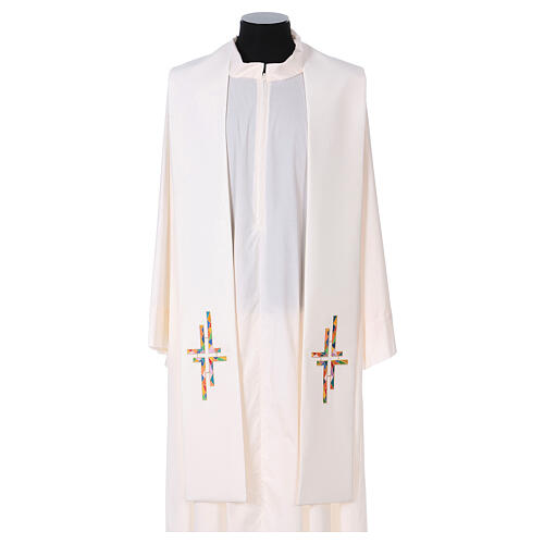 Priest Stole in polyester canvas with double, multicoloured cross 5
