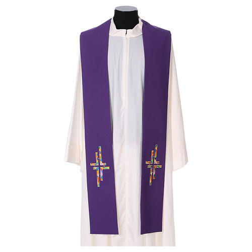 Priest Stole in polyester canvas with double, multicoloured cross 6