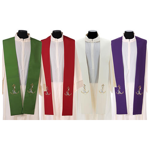 Clergy Stole in polyester canvas with gold anchor, cord and fish 1