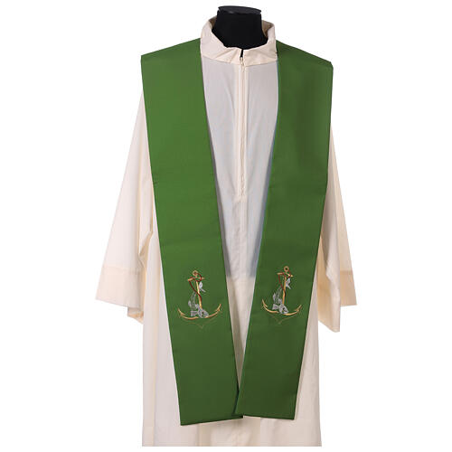 Clergy Stole in polyester canvas with gold anchor, cord and fish 3