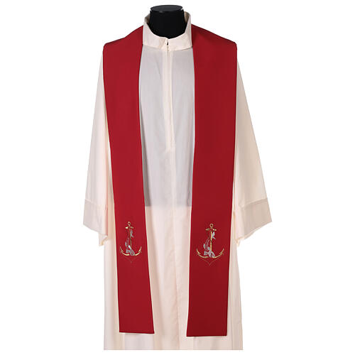 Clergy Stole in polyester canvas with gold anchor, cord and fish 4