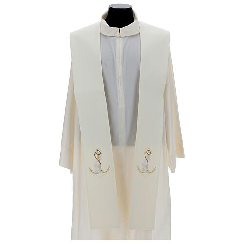 Clergy Stole in polyester canvas with gold anchor, cord and fish 5