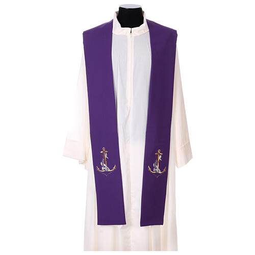 Clergy Stole in polyester canvas with gold anchor, cord and fish 6