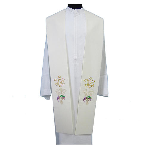 Clergy Stole in polyester canvas with paten with grapes, rays and JHS 1