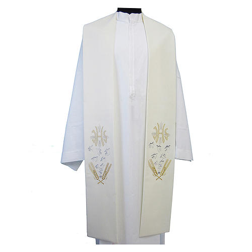 Priest Stole in polyester canvas with ears of wheat, doves and JHS symbol 2