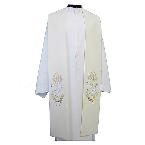 Priest Stole in polyester canvas with ears of wheat, doves and JHS symbol 1