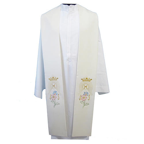 JHS Clergy Stole light blue and pink flower, golden crown 1