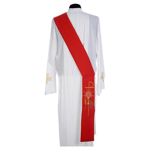 Reversible diaconal priest stole white red, chalice, host and grapes 3