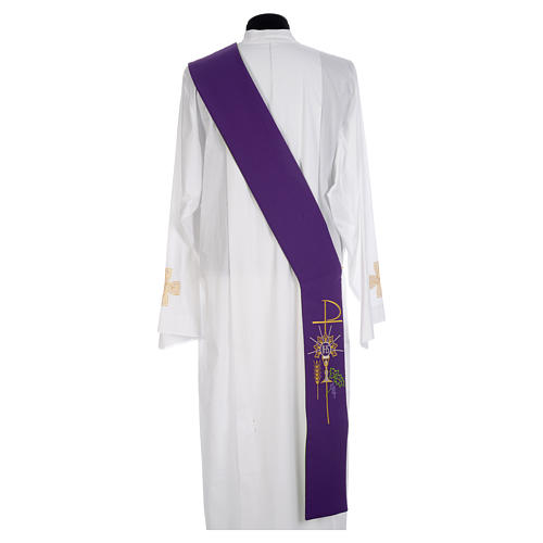 Reversible diaconal clergy stole green violet, chalice, host and grapes 3