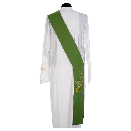 Reversible diaconal clergy stole green violet, chalice, host and grapes 4